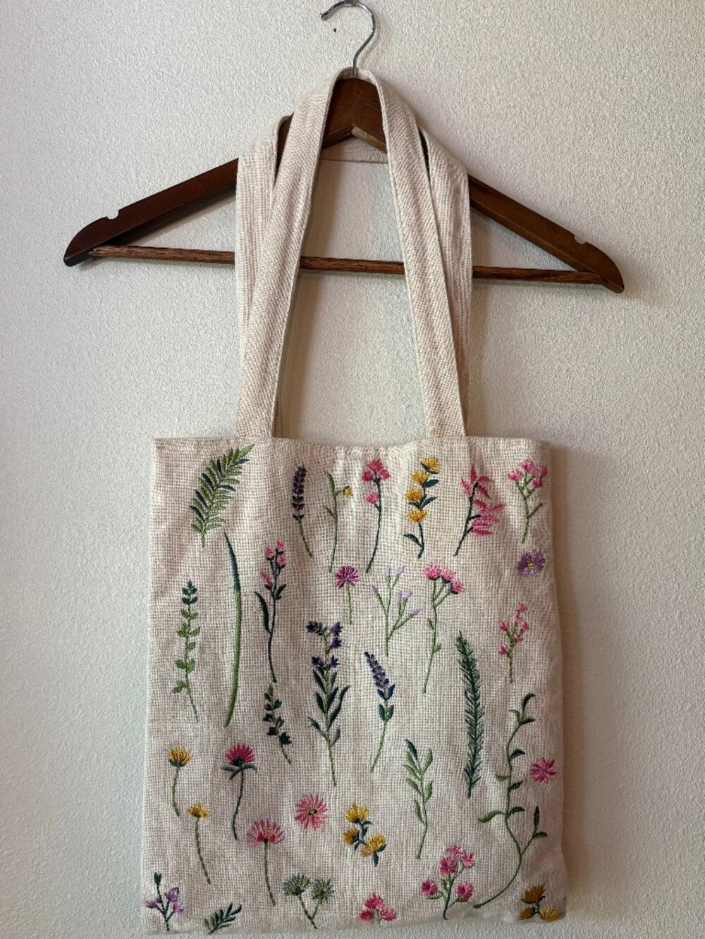 Paper Source Small Canvas Tote Embroidered Wildflowers 100% Cotton Cottagecore